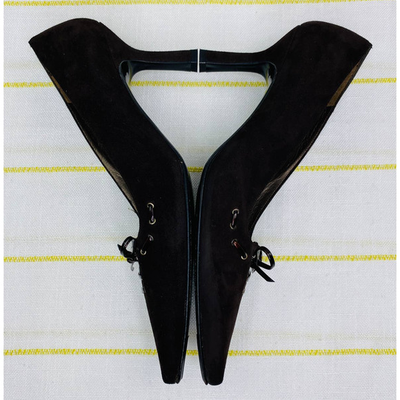 Stuart Weitzman Brown Suede Lace Up Point Toe Heels Women 9M Career Chic Luxe - Picture 6 of 11